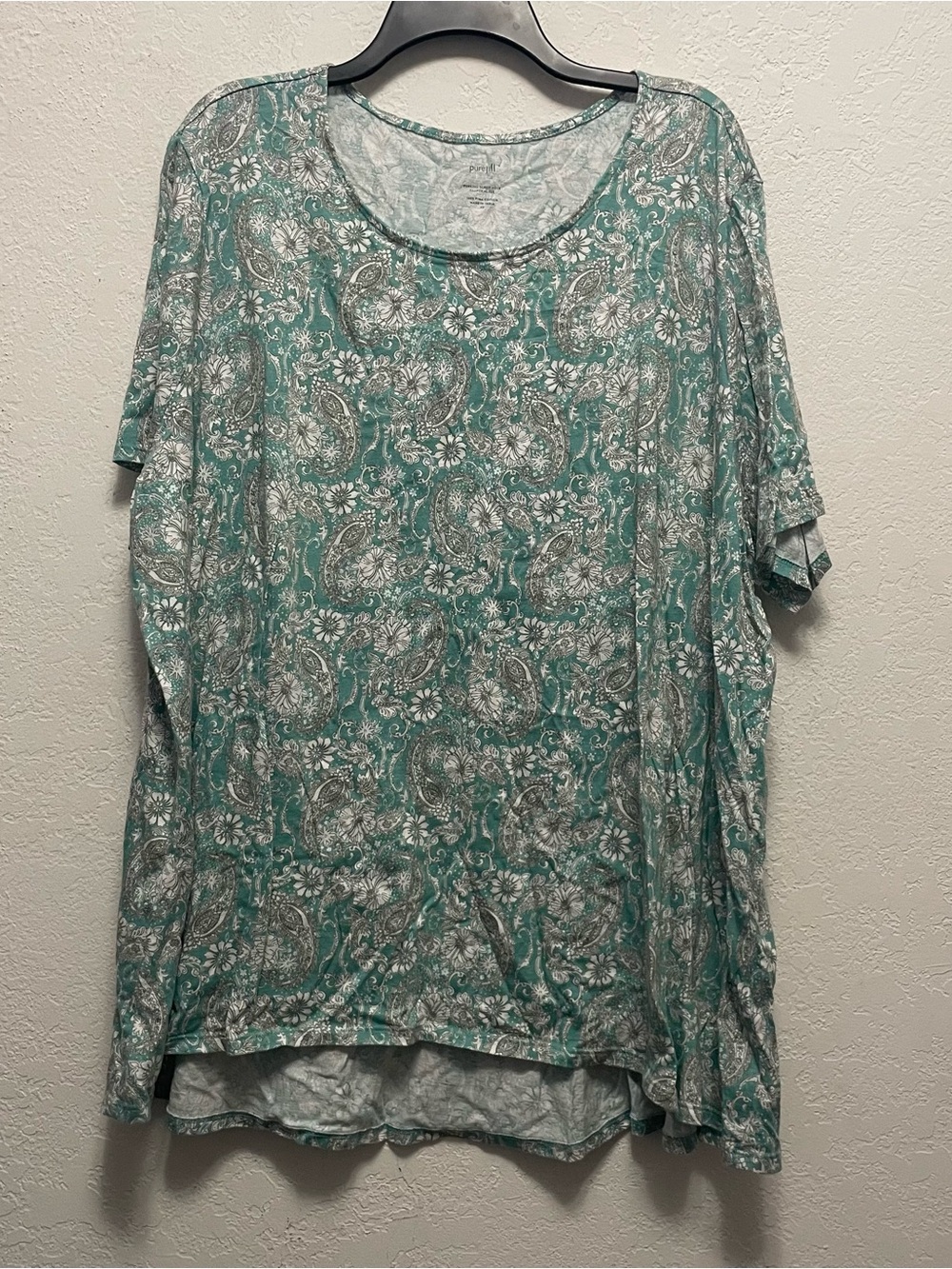 J Jill Pure Jill Scoop Neck Elliptical Tee Womens 4X Green/Gray Pima Cotton